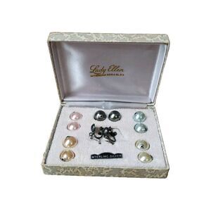 Lady Ellen Sterling Silver Interchangeable 12MM Faux Pearl Earrings Vintage 50’s